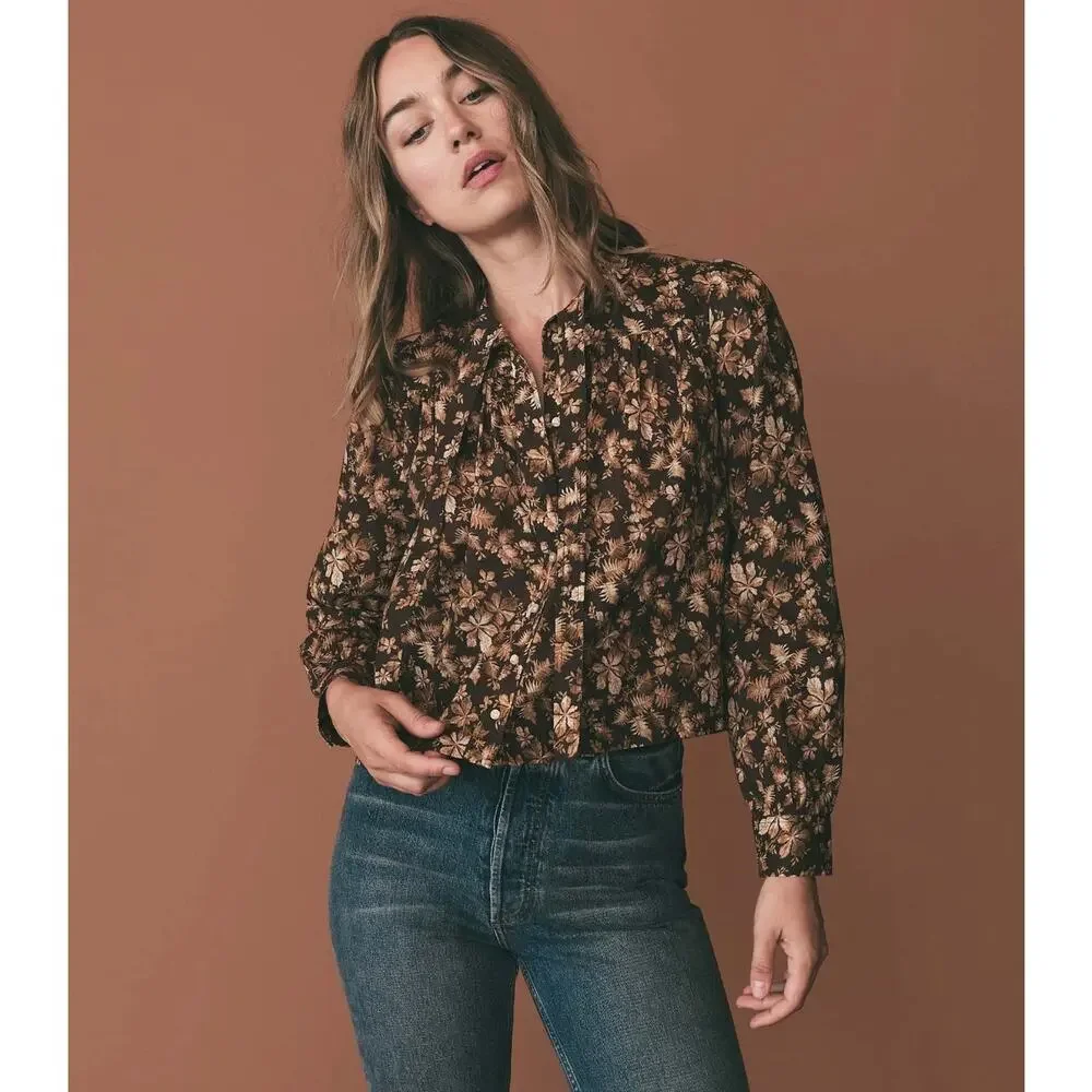 Doen Norma Fern Grove Floral Top Womens XS Brown NWT Cottagecore